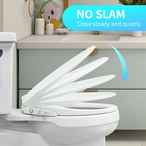 Bidet Toilet Seat, Soft Close, Non-Slip, Non-Electric, Fits Elongated or Oval Toilets, Dual Nozzle for Feminine & Rear Wash, Self-Cleaning, Adjustable Water Pressure, Quick Installation (ZYA001)